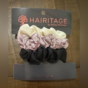 Heritage hair scrunchie set cream/pink/black satin hair scrunchie set of 3 new